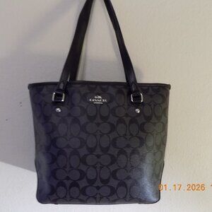 Coach Signature Black & Gray Zip Top Tote